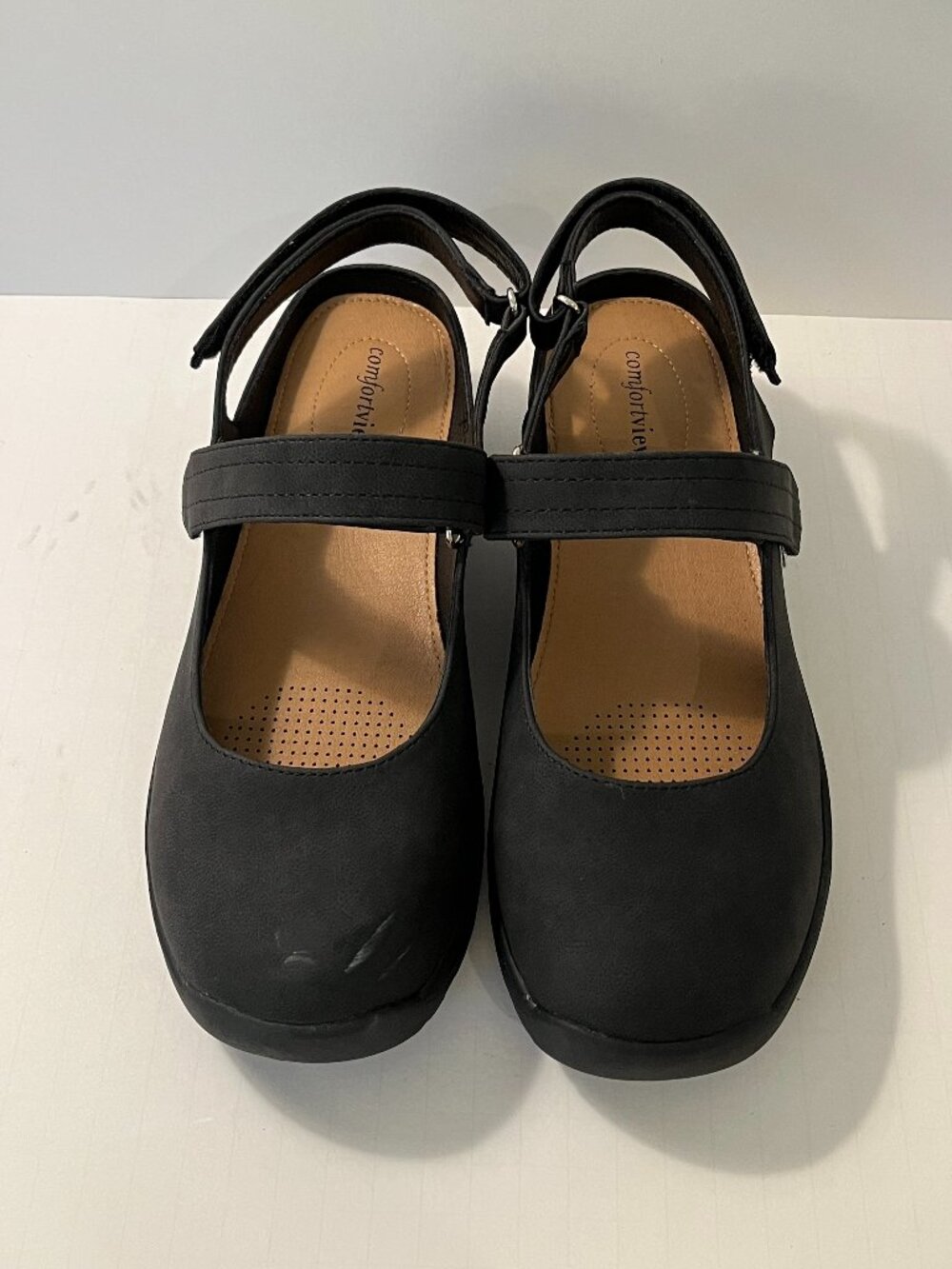 Comfortview Black Joelle 46643 Casual Low Heel Shoes Adjustable Straps ~ Size 9W